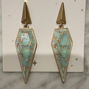 Gold-Tone Turquoise Marbled Drop Earrings - Women Jewelry
